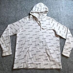 Hollister Men's‎ XL Cream White All Over Print Hoodie Pullover Sweatshirt